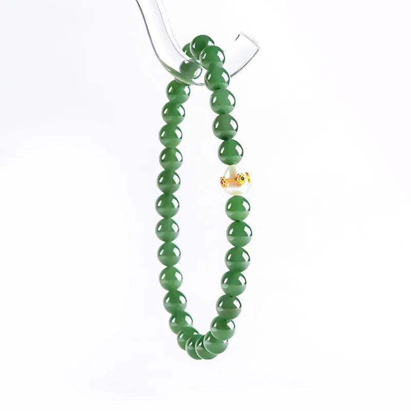 6mm Natural Hetian Jade Bead Bracelet — Ancient-Style Feng Shui Charm