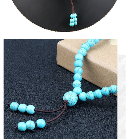 6mm浅蓝108念珠项链手链｜瑜伽冥想 弹力多圈 水元素开运