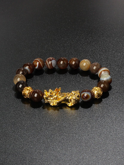 Gold Color Pi Xiu Bracelets Women Feng Shui Obsidian Wealth Pi Yao Bracelets Men 10m Dragon Mantra Bead Bangle Lucky Jewelry New