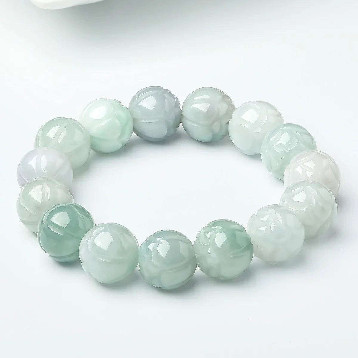 Natural Hotan Ice Jade Lotus Bracelet｜Elegant Unisex Strand
