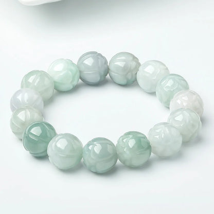Natural Hotan Ice Jade Lotus Bracelet｜Elegant Unisex Strand