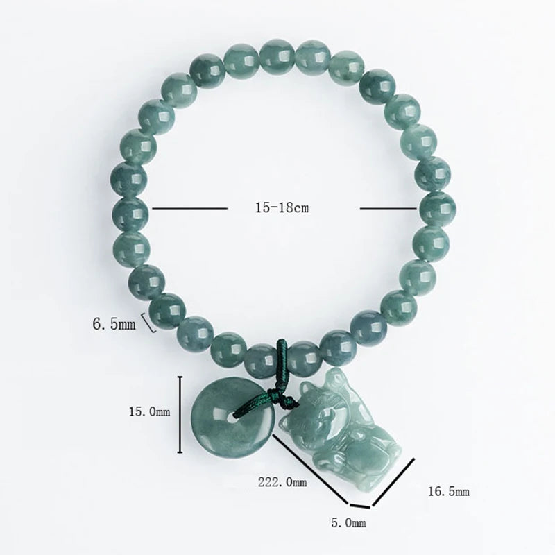 青玉福猫手串｜和田玉招财护身 女士蓝色吉祥手链