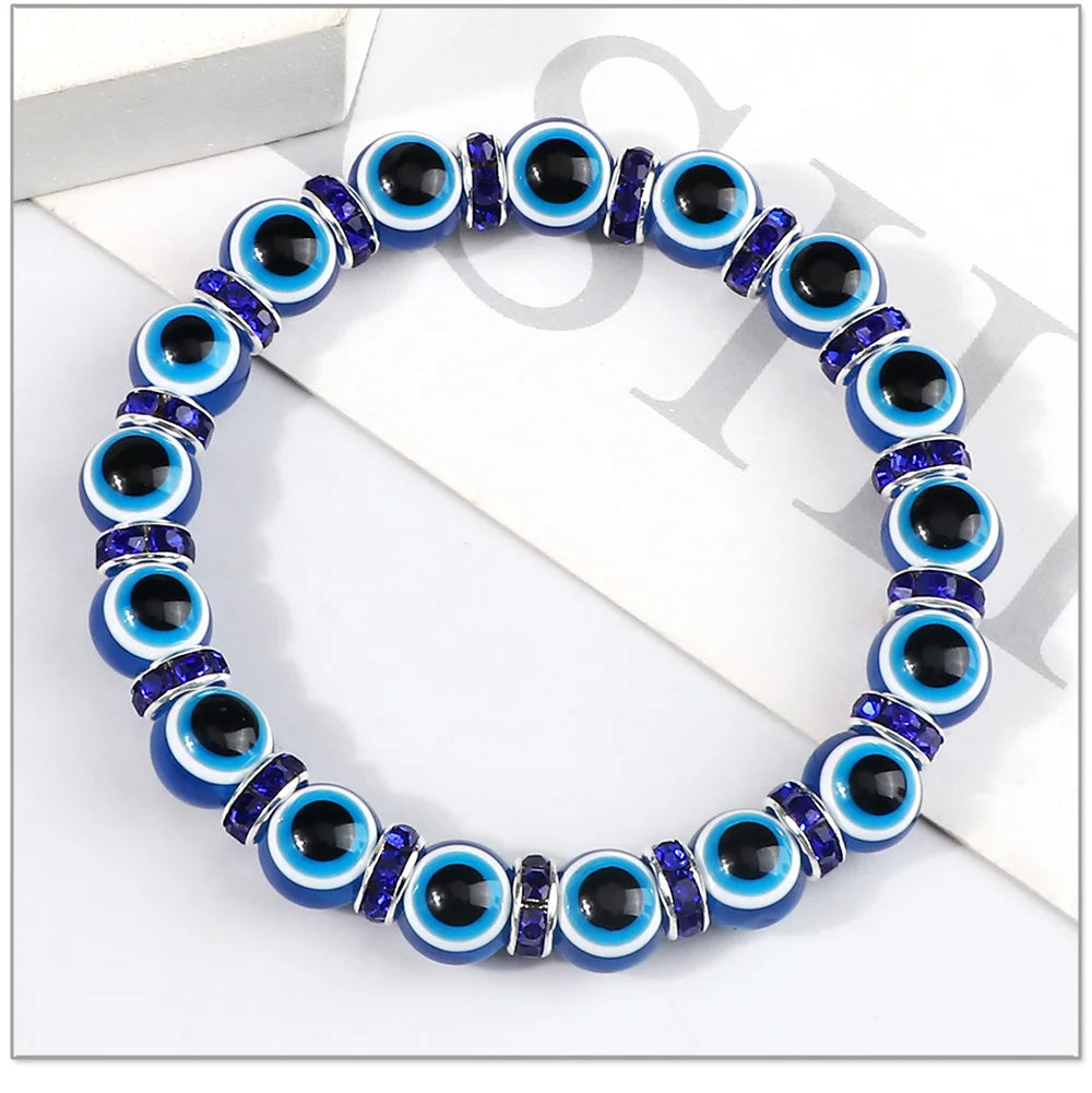 10mm Lucky Blue Evil Eye Bracelet with Charm Pendants