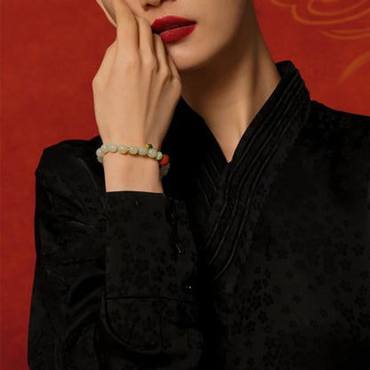 White Jade & Green Jasper Amber Beaded Bracelet - Vintage Charm