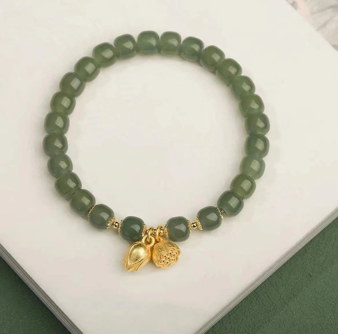 White Hotan Jade 6mm Bracelet｜Lotus Nephrite Lucky Amulet