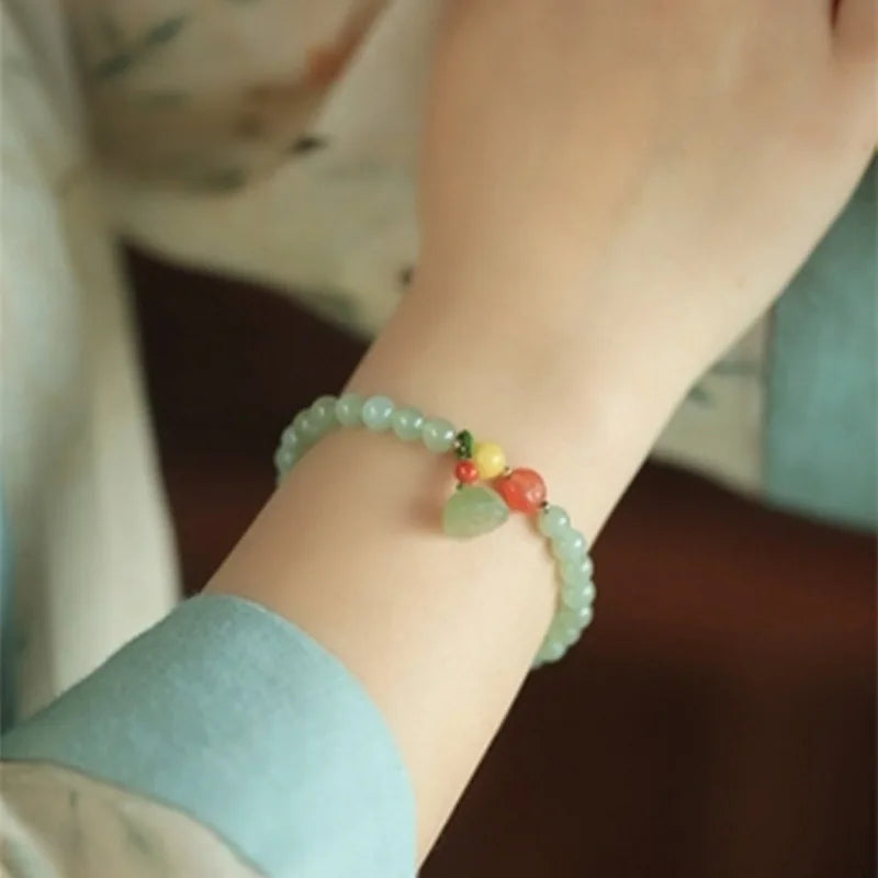 Natural Hotan Jade Honey-Wax Bracelet｜Red Lotus Heart Single Loop