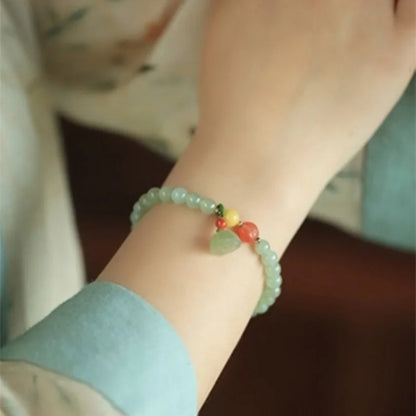 Natural Hotan Jade Honey-Wax Bracelet｜Red Lotus Heart Single Loop