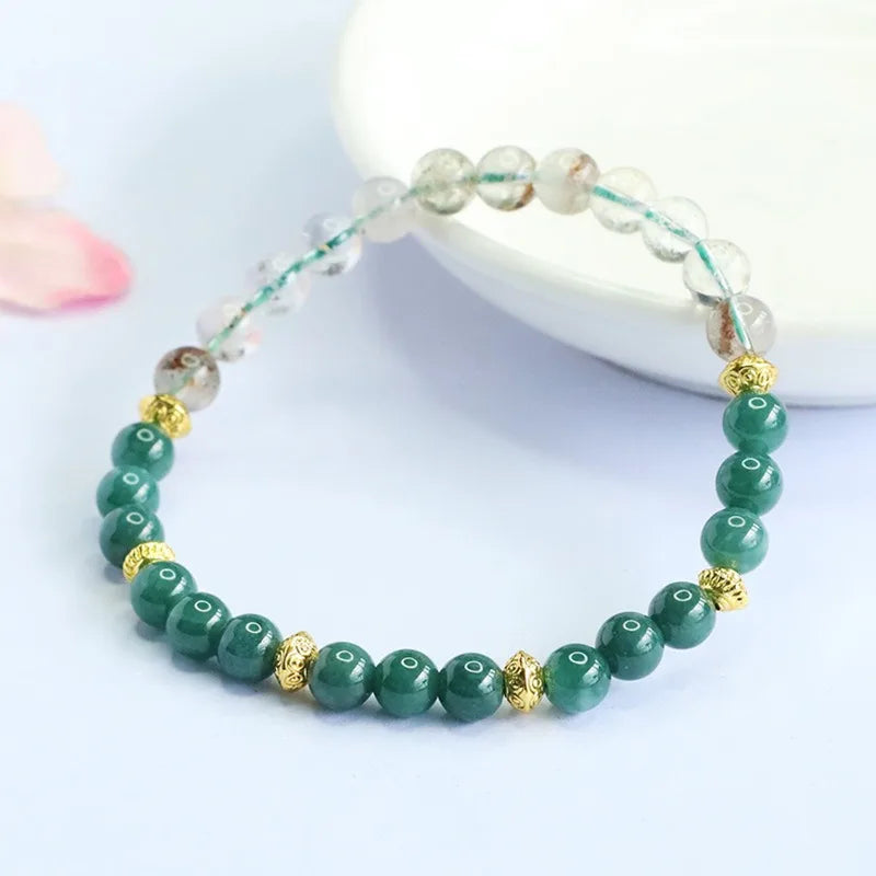 White & Blue A-Type Jade 6mm Bead Bracelet — Wealth Talisman