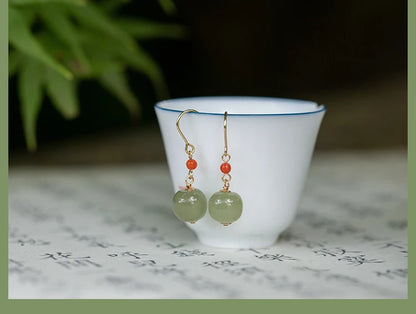 Hetian Jade Green Earrings | Sterling Silver Allergy-Proof