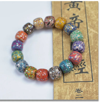 Antique Wood Circle Bracelet with Mother-of-Pearl Luck Charm