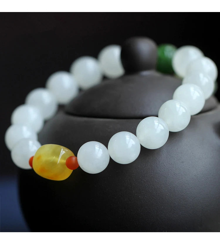 Hetian White Jade Buddha Adjustable Bracelet｜Elegant Friendship Gift