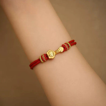 Ruyi Fu Garnet Bracelet - Golden Woven Red & Black Amulet