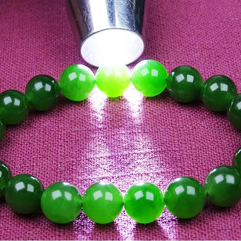 Natural Green Jadeite Round Bead Bracelet with Hand Charm ｜ Adjustable Unisex Lucky Bangle