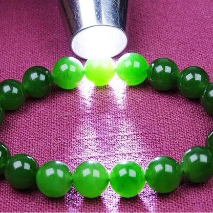 Natural Green Jadeite Round Bead Bracelet with Hand Charm ｜ Adjustable Unisex Lucky Bangle