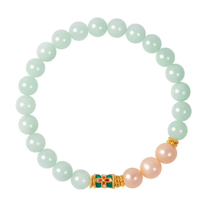 Hetian Jade 7mm Bead Bracelet with Pearl Accents Gift