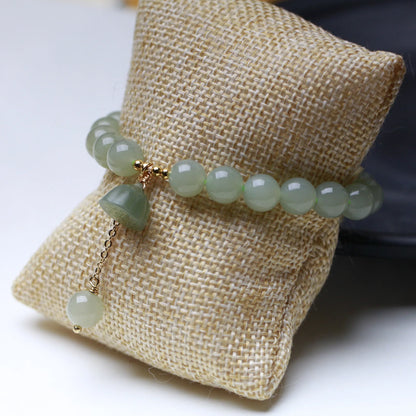 Hetian Jade Lotus Pendant 8mm Round Bead Bracelet — Elegant Charm for Women
