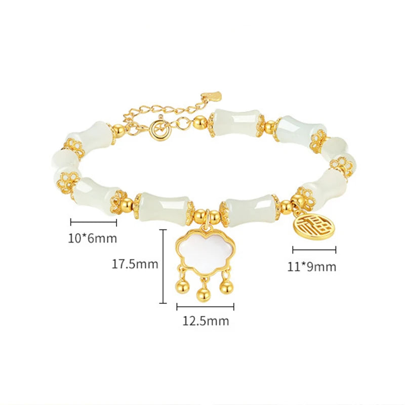 Hetian Olive Jade Bracelet - Bamboo Knot Adjustable Charm