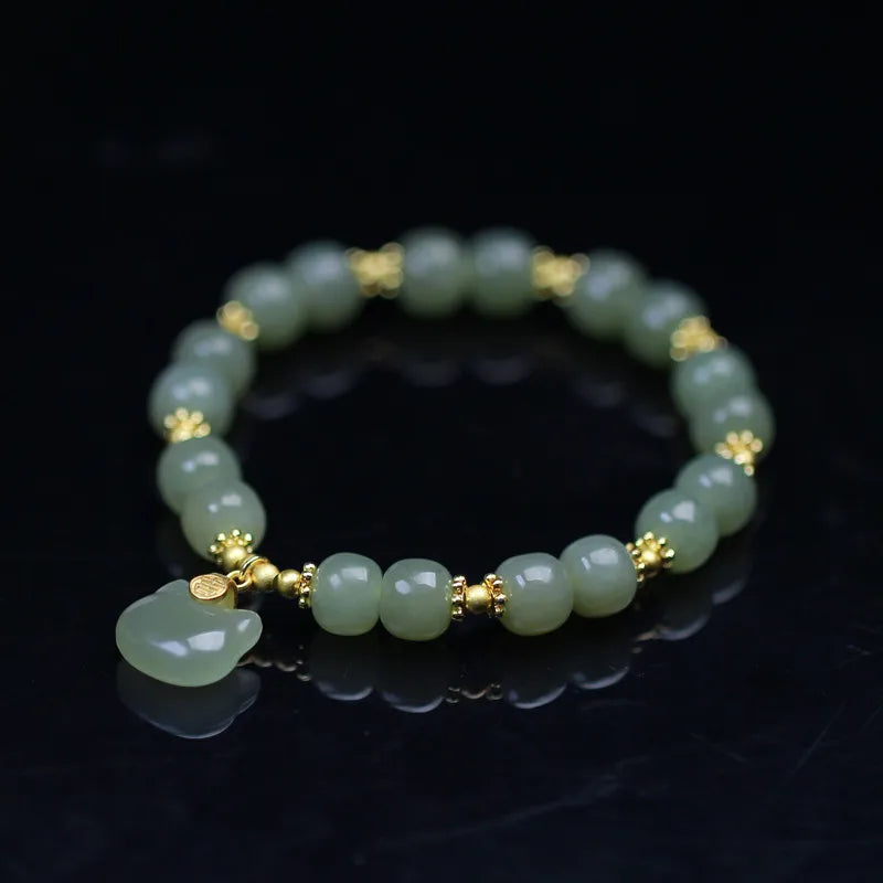 Lucky Jade Antique Gong Bell Bracelet — Boho Feng Shui Charm