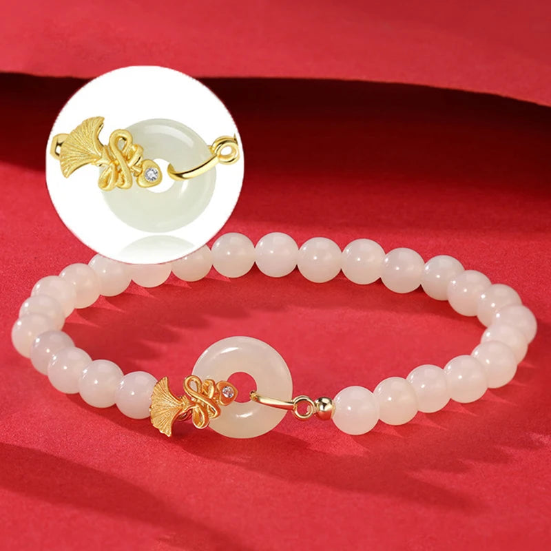 Hotan White Jade Donut Necklace Bracelet｜Vintage Light Luxury Amulet