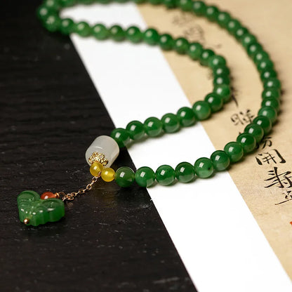 Natural Hetian Jade Elastic Bracelet｜Elegant Vintage Feng Shui Jewelry