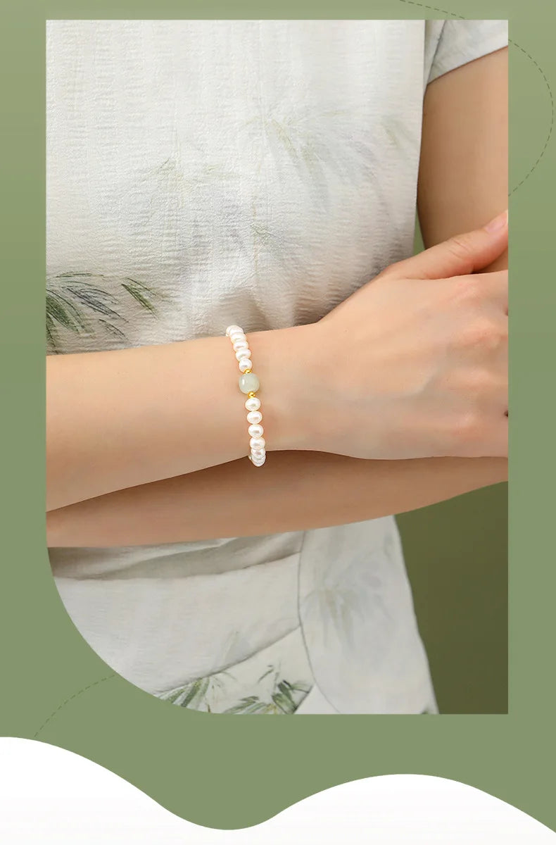 Green Bead Freshwater Pearl Bracelet With Card 6MM Natural Lucky Bead Bangle Birthday Jewelry Gift