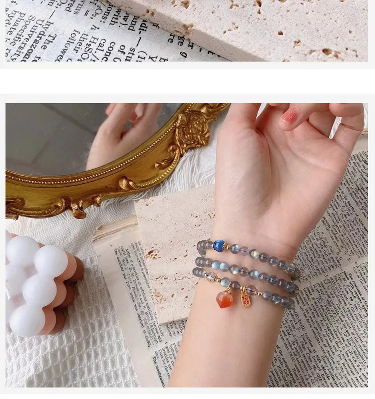 Moonlight Gray & Blue Treasure Bead Bracelet — Unisex Feng Shui Gift