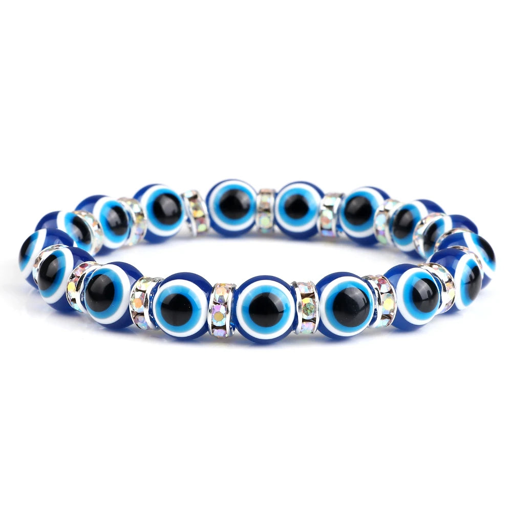 10mm Lucky Blue Evil Eye Bracelet with Charm Pendants