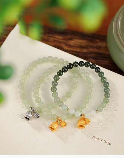 Blue Hotan Jade Gradient Bead Bracelet｜S925 Gold-Plated Elegance