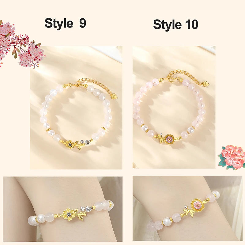 Agate & Rose Quartz Lucky Charms Bracelet｜Tibetan Silver