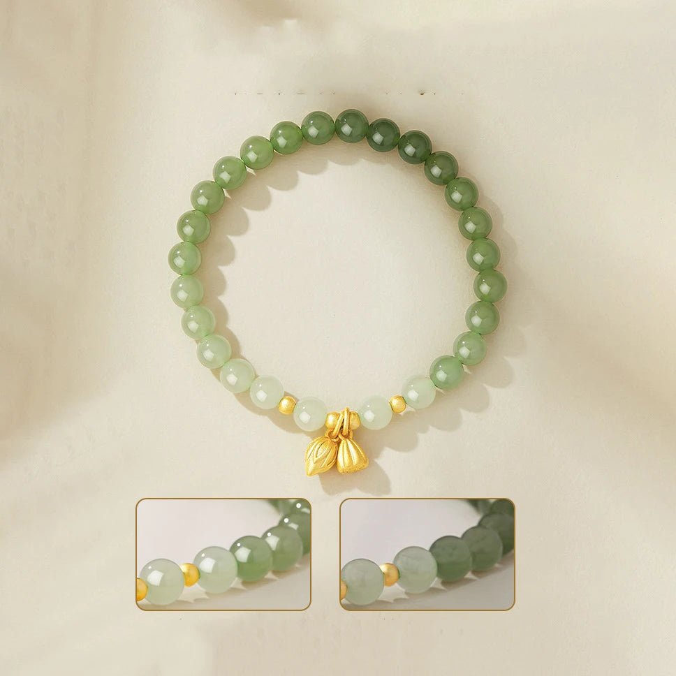 Lotus Seedpod Hetian Jade Elastic Bracelet — Vintage Student Beads