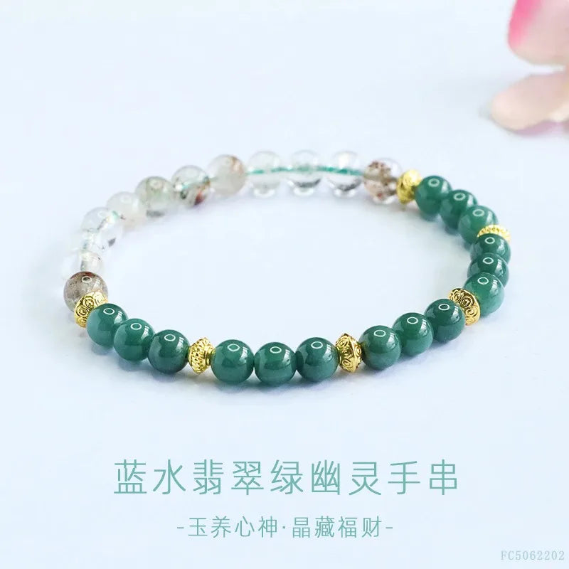 White & Blue A-Type Jade 6mm Bead Bracelet — Wealth Talisman
