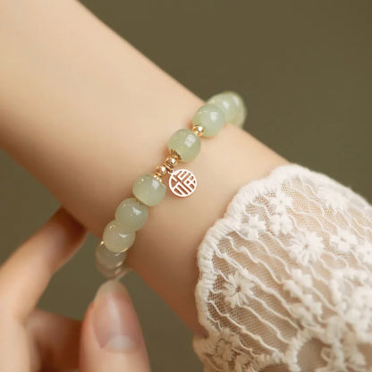 Natural Hotan Jade Wrapped Bracelet — Light Luxury Good Luck Gift