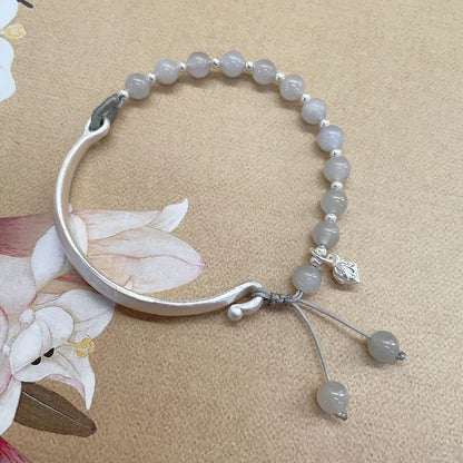 Green Hetian Jade Lotus Beaded Bracelet — Lotus Pendant