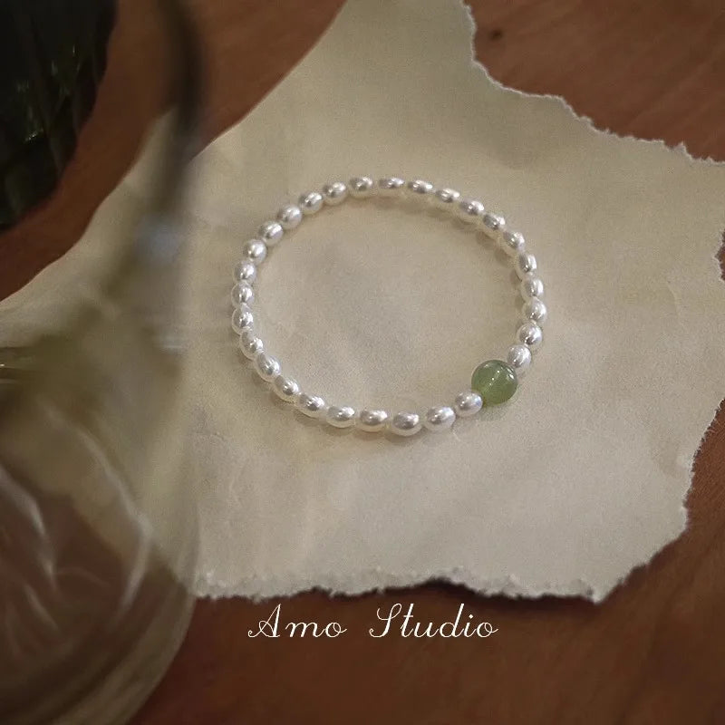 Vintage Chinese Imitation Jade Pearl Bracelet 4-5mm Beads