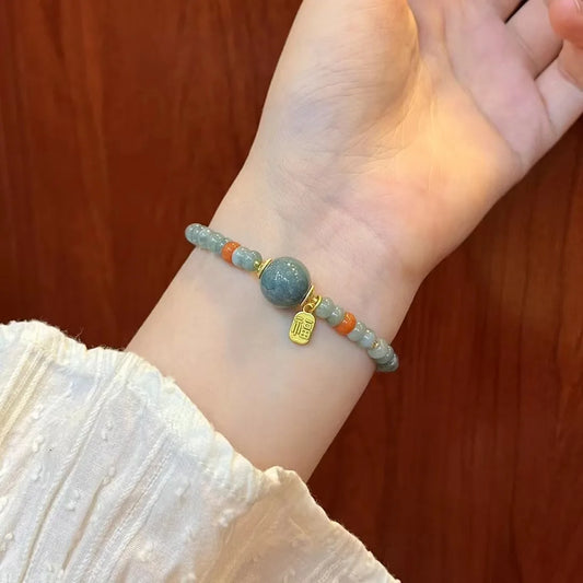 Blue Water Jade Bead Bracelet — Fu Charm for Fortune