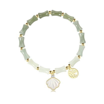Green Gradient Bamboo Leaf Jade Stretch Bracelet