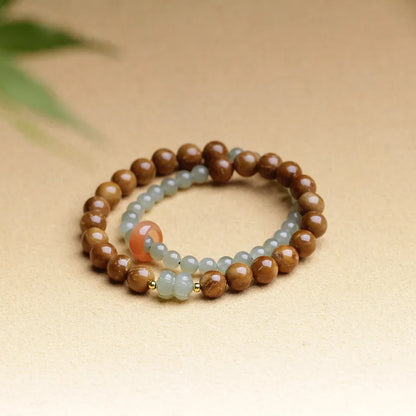 Two-Loop Hetian Jade & South Red Ice Bracelet — Retro Elegant