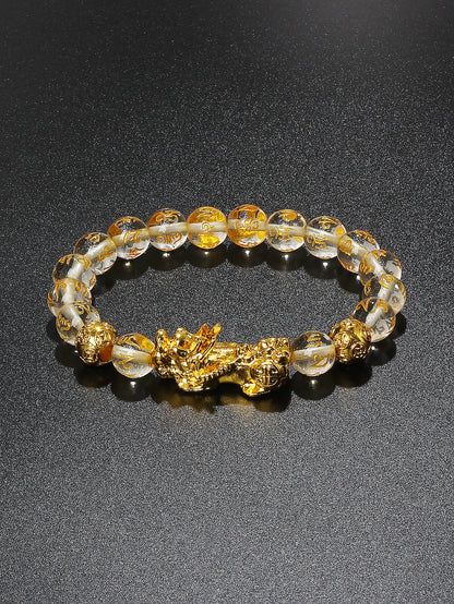 Gold Color Pi Xiu Bracelets Women Feng Shui Obsidian Wealth Pi Yao Bracelets Men 10m Dragon Mantra Bead Bangle Lucky Jewelry New