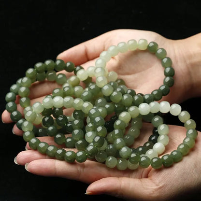 Hetian Nephrite Jade Round Beads Bracelet｜Lucky Wealth Hand-String Gift