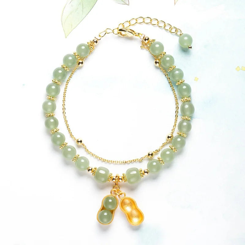 Hetian Jade Leaf Bracelet ｜ Vintage Handmade Feng Shui Charm