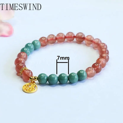 Strawberry Crystal & Jade 'Fu' Beaded Bracelet — Certified Luck