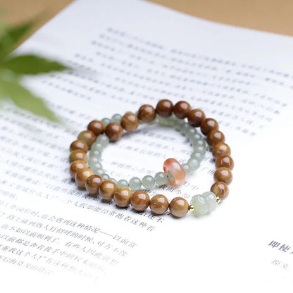 Two-Loop Hetian Jade & South Red Ice Bracelet — Retro Elegant