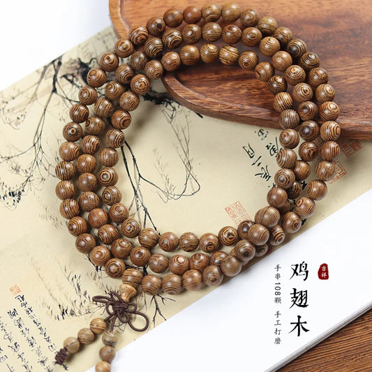 Old Seasoned Chicken Wing Wooden Buddha Prayer Beads Pieces Wind Men And Women Bracelet Holding Gift  Wooden jewelry