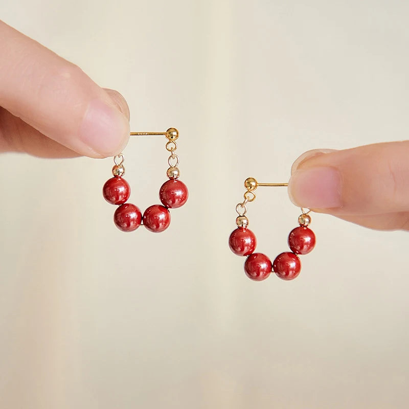 Handmade Red Agate Drop Earrings | Vintage Feng Shui Charm