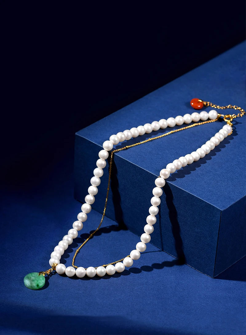 Freshwater Pearl Double-Circle Choker Pendant Premium