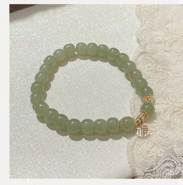 Purple Hetian Jade Wedding Bracelet｜Natural Beaded Strand for Women