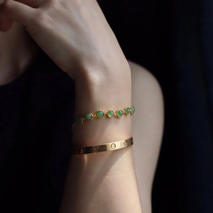 Retro Jade-Green Geometric Zircon Bracelet – Vintage Charm