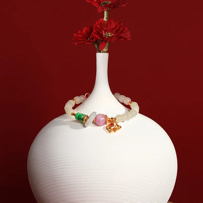 Natural Hetian Jade Bracelet for Women｜Silver & Gold-Plated Accents