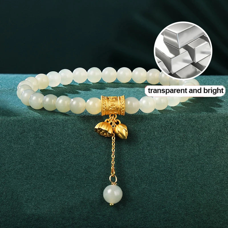莲韵·和田白玉堆叠手串｜莲花流苏护身开运饰品