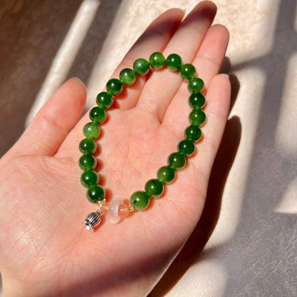 Natural Hetian Jade 8mm Bracelet — Green Luck Charm